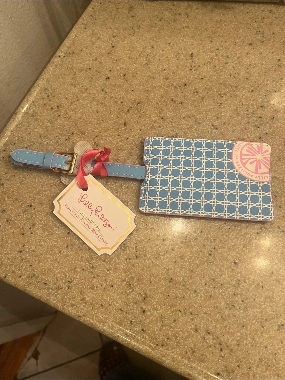 Lilly Pulitzer Blue & Pink Geometric Luggage Tag with Strap